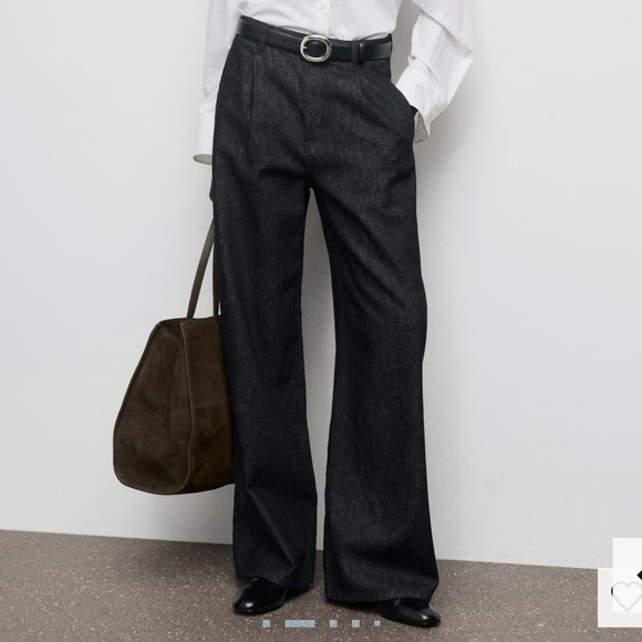 Mango Denim - Mango Loose Mid-Waist Dark Indigo Jeans WIDE LEG PLEATED DENIM TROUSERS 7816